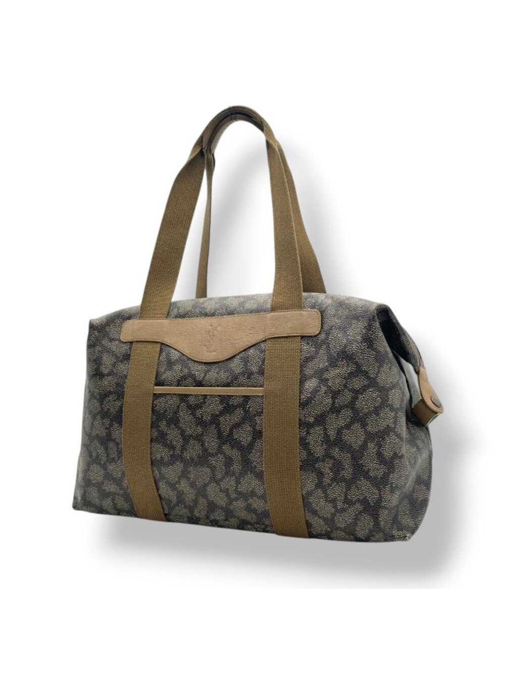 Saint Laurent YSL Boston Bag Giraffe Pattern Leather Brown Beige Vintage